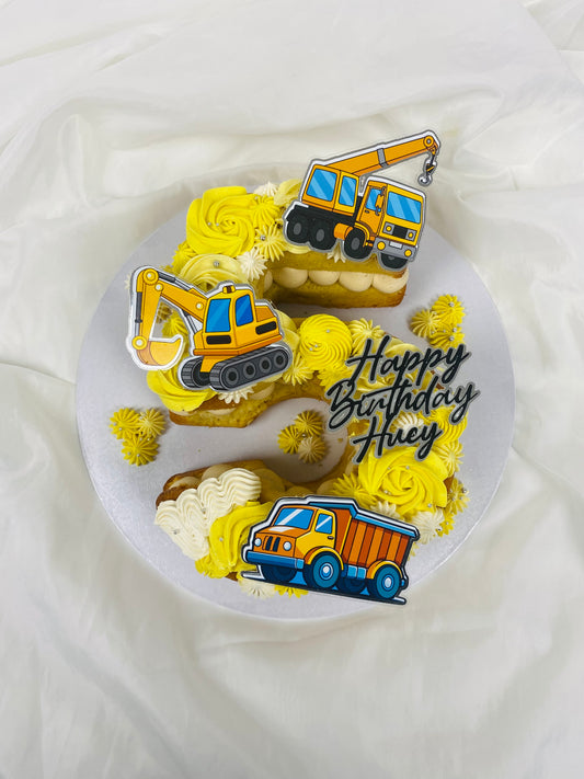 Crane and digger number cake