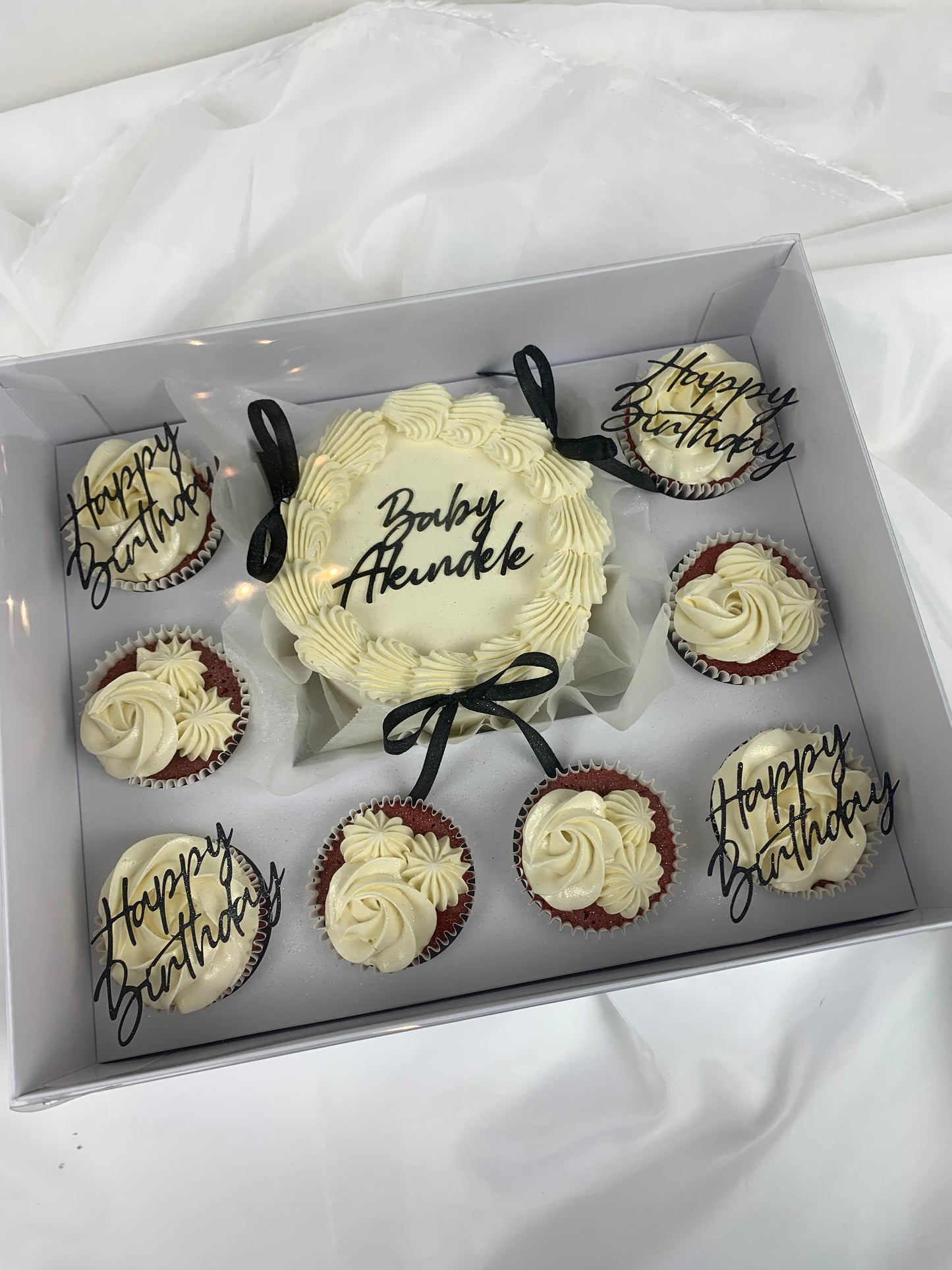 Bento Box (Off white, Black toppers & Ribbon)